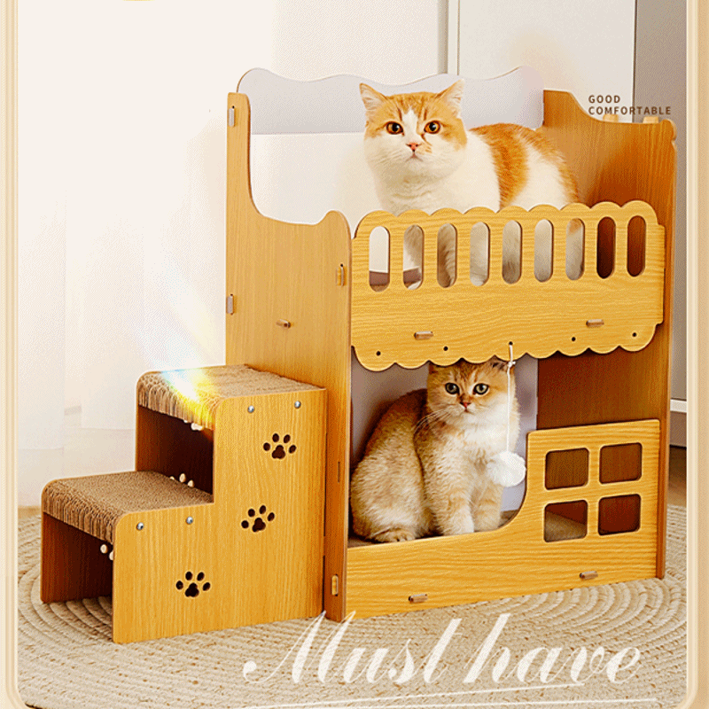 고양이 스크래쳐 2층침대 예쁜 애견하우스 고양이집 개방형